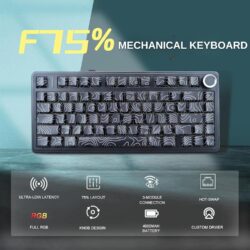 AULA F75 75% Gasket Wireless Mechanical Keyboard Black Contour Star Vector Switch