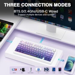 AULA F75 Pro 75% Gasket Wireless Mechanical Keyboard Gradient Purple Side-Engraved Keycaps Star Vector Switch
