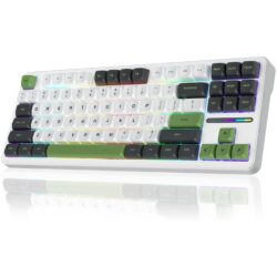 AULA F87 TKL Tri-Mode Wireless Mechanical Keyboard – Black/White/Green (Graywood V3 Switch)