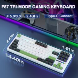 AULA F87 TKL Tri-Mode Wireless Mechanical Keyboard – Black/White/Green (Graywood V3 Switch)