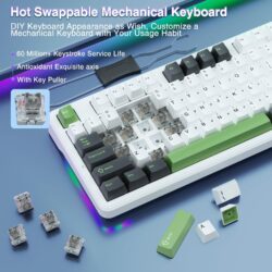 AULA F87 TKL Tri-Mode Wireless Mechanical Keyboard – Black/White/Green (Graywood V3 Switch)