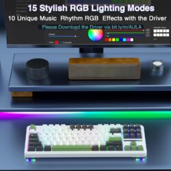 AULA F87 TKL Tri-Mode Wireless Mechanical Keyboard – Black/White/Green (Graywood V3 Switch)