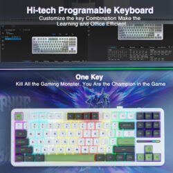 AULA F87 TKL Tri-Mode Wireless Mechanical Keyboard – Black/White/Green (Graywood V3 Switch)