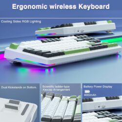 AULA F87 TKL Tri-Mode Wireless Mechanical Keyboard – Black/White/Green (Graywood V3 Switch)