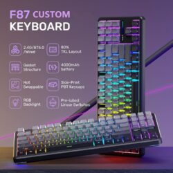 AULA F87 Wireless Mechanical Gaming Keyboard Gradient Grey Side Engraved – Space Crystal Switch