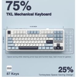 AULA F87 TKL Tri-Mode Wireless Mechanical Keyboard – Glacier Blue (Graywood V3 Switch)