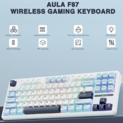 AULA F87 TKL Tri-Mode Wireless Mechanical Keyboard – Glacier Blue (Graywood V3 Switch)