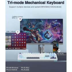 AULA F87 TKL Tri-Mode Wireless Mechanical Keyboard – Glacier Blue (Graywood V3 Switch)