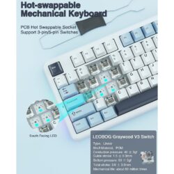 AULA F87 TKL Tri-Mode Wireless Mechanical Keyboard – Glacier Blue (Graywood V3 Switch)