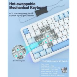 AULA F87 TKL Tri-Mode Wireless Mechanical Keyboard – Sea Salt Blue (Graywood V3 Switch)