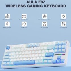 AULA F87 TKL Tri-Mode Wireless Mechanical Keyboard – Sea Salt Blue (Graywood V3 Switch)