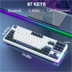 AULA F87 Wireless Mechanical Gaming Keyboard White Grey blue Gray wood switch V4