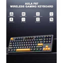 AULA F87 TKL Tri-Mode Wireless Mechanical Keyboard – Thunder Black (Graywood V3 Switch)