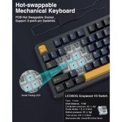 AULA F87 TKL Tri-Mode Wireless Mechanical Keyboard – Thunder Black (Graywood V3 Switch)