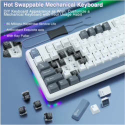 AULA F87 Wireless Mechanical Gaming Keyboard White Grey blue Gray wood switch V4