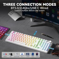 AULA F99 Pro Knob Mechanical Keyboard White Side Engraved – Silent Cotton Candy Switch
