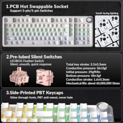 AULA F99 Pro Knob Mechanical Keyboard White Side Engraved – Silent Cotton Candy Switch