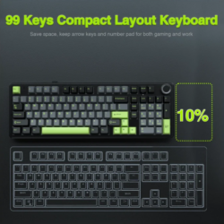 AULA F99 Pro Tri-Mode Wireless Mechanical Keyboard – Black/Grey/Green (Graywood V3 Switch)