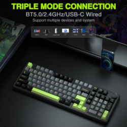 AULA F99 Pro Tri-Mode Wireless Mechanical Keyboard – Black/Grey/Green (Graywood V3 Switch)