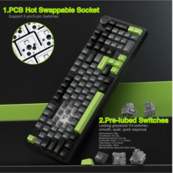 AULA F99 Pro Tri-Mode Wireless Mechanical Keyboard – Black/Grey/Green (Graywood V3 Switch)