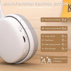 AULA G7 Pro Over-Ear PC Microphone Wireless Gaming Headset, Bluetooth / 2.4G / Wired Low-Latency ,USB 7.1 Sound Card White