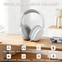 AULA G7 Pro Over-Ear PC Microphone Wireless Gaming Headset, Bluetooth / 2.4G / Wired Low-Latency ,USB 7.1 Sound Card White