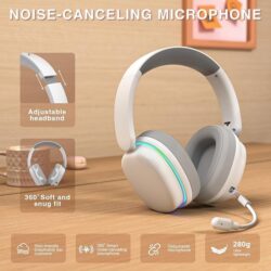 AULA G7 Pro Over-Ear PC Microphone Wireless Gaming Headset, Bluetooth / 2.4G / Wired Low-Latency ,USB 7.1 Sound Card White