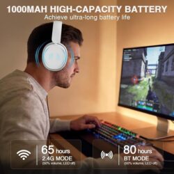 AULA G7 Pro Over-Ear PC Microphone Wireless Gaming Headset, Bluetooth / 2.4G / Wired Low-Latency ,USB 7.1 Sound Card White