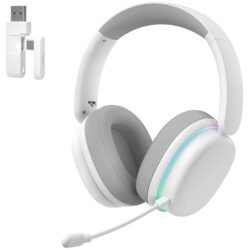 AULA G7 Pro Over-Ear PC Microphone Wireless Gaming Headset, Bluetooth / 2.4G / Wired Low-Latency ,USB 7.1 Sound Card White