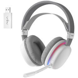 AULA G7 Over-Ear PC Microphone Wireless Gaming Headset, Bluetooth / 2.4G / Wired Low-Latency ,USB 7.1 Sound Card White