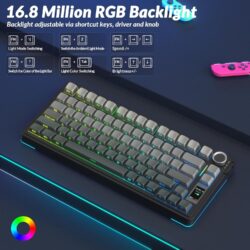 AULA S75 Pro 75% Hot Swappable RGB Backlit Tri Mode Gaming Keyboard Gradient Grey Side-Engraved – Star Vector Switch