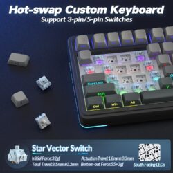AULA S75 Pro 75% Hot Swappable RGB Backlit Tri Mode Gaming Keyboard Gradient Grey Side-Engraved – Star Vector Switch