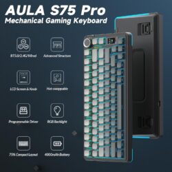 AULA S75 Pro 75% Hot Swappable RGB Backlit Tri Mode Gaming Keyboard Gradient Grey Side-Engraved – Star Vector Switch