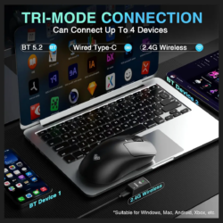AULA SC680 Tri-Mode PAW3395 Sensor, Adjustable 26000 DPI Wireless Gaming Mouse Black