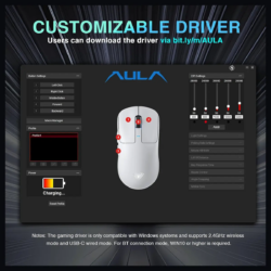 AULA SC680 Tri-Mode PAW3395 Sensor, Adjustable 26000 DPI Wireless Gaming Mouse Black