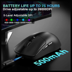 AULA SC680 Tri-Mode PAW3395 Sensor, Adjustable 26000 DPI Wireless Gaming Mouse Black