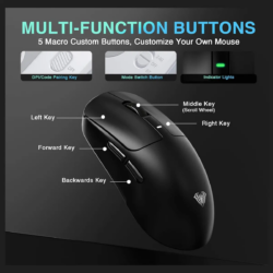 AULA SC680 Tri-Mode PAW3395 Sensor, Adjustable 26000 DPI Wireless Gaming Mouse Black