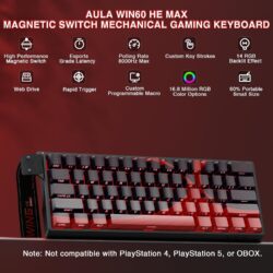 AULA WIN60 HE Max 60% Wired Hall Effect Gaming Keyboard – Black/Red (Wing Chun Switch)