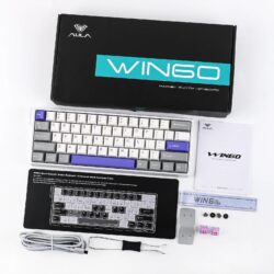 AULA WIN60 HE Max 60% Wired Hall Effect Gaming Keyboard – White/Grey/Blue (Wing Chun Switch)