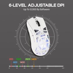 Aula SC620 2.4G/USB-C/BT, Adjustable 12,000 DPI, PAW3311 Sensor Wireless Gaming Mouse White