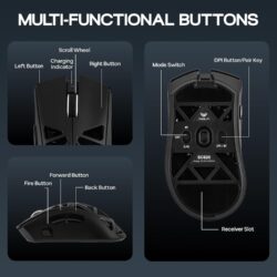 Aula SC620 2.4G/USB-C/BT, Adjustable 12,000 DPI, PAW3311 Sensor Wireless Gaming Mouse Black