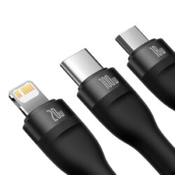 Baseus Flash Series II 100W Fast Charging Multi Cable 3 in 2 Cable | Type-C + USB-A To Type C + Lightning + Micro USB 1.2M - Black - Image 3