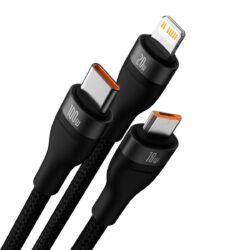 Baseus Flash Series II 100W Fast Charging Multi Cable 3 in 2 Cable | Type-C + USB-A To Type C + Lightning + Micro USB 1.2M - Black - Image 2