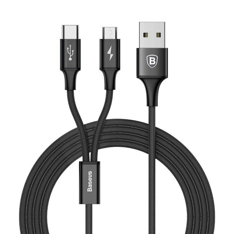 BASEUS RAPID -2IN1 USB TO MICRO+TYPE C CABLE 1M BASEUS RAPID 2IN1 USB TO MICRO+TYPE C CABLE 1M - Image 1