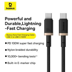 Baseus Dura Series Fast Charging Cable Type-C to Type-C 100W 1m Gold+Black - Image 11