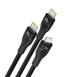 Baseus Flash Series 3 One- for-three Fast Charging Cable Type-C to C+C+L 100W 1.5m Cluster Black - Image 4
