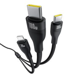 Baseus Flash Series 3 One- for-three Fast Charging Cable Type-C to C+C+L 100W 1.5m Cluster Black - Image 5