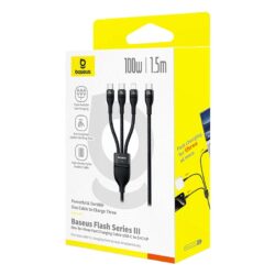 Baseus Flash Series 3 One- for-three Fast Charging Cable Type-C to C+C+L 100W 1.5m Cluster Black - Image 9