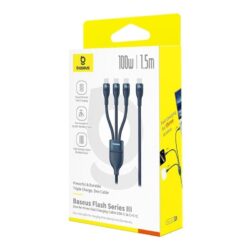 Baseus Flash Series 3 One- for-three Fast Charging Cable Type-C to C+C+C 100W 1.5m Deepsea Blue - Image 6