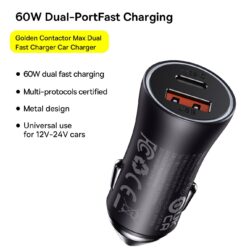 Baseus Golden Contactor Max Fast Car Charger USB + USB Type C 60 W Quick Charge Dark Grey (CGJM000113) - Image 7